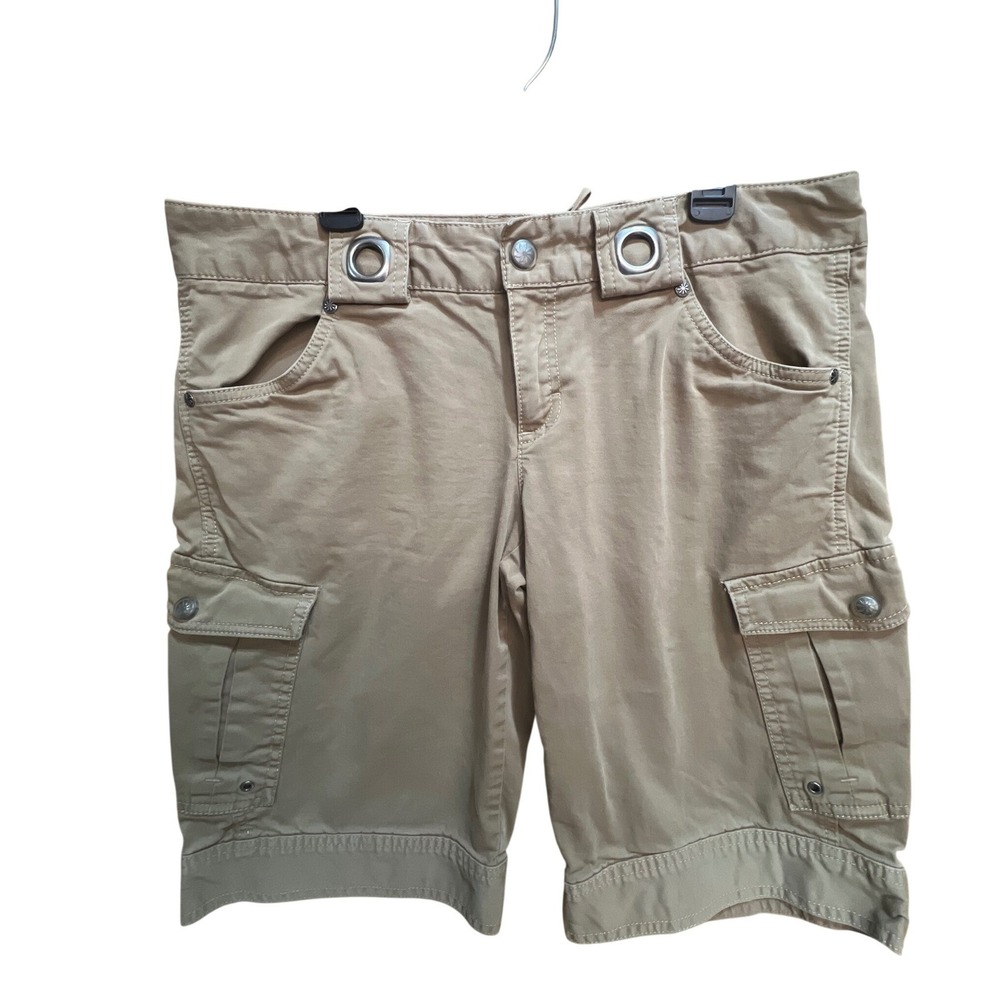 Athleta Tan Khaki Organic Cotton Cargo Shorts Womens Grommet Waist 819767
